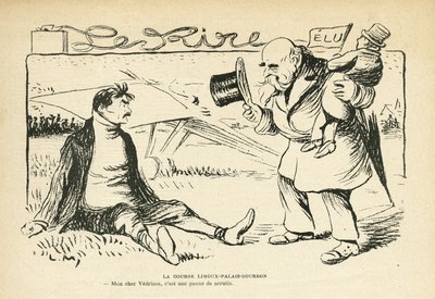 Illustration dans Le Rire, 30/03/12 - La course Limoux-Palais-Bourbon - Élections, Aviation - Védrines Jules (1881-1919) (gravure) - Lucien Metivet