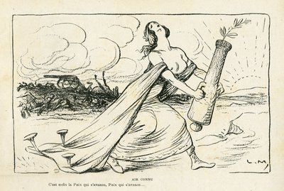 Illustration dans Le Rire, 03/05/13 - Air familier - Balkans, Armes, Obus, Paix, Première Guerre mondiale - Lucien Metivet