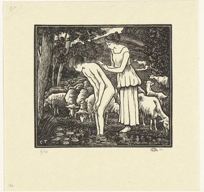 Daphnis lavé par Chloé (Daphnis et Chloé) - Lucien Pissarro