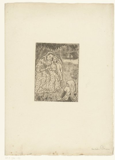 Femme avec deux filles dans un pré - Lucien Pissarro
