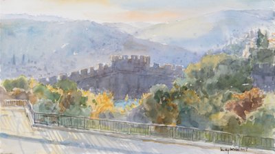 Collines au-delà de la ville, lever de soleil, Jérusalem - Lucy Willis