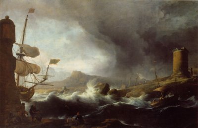 German : Stürmische See an bergiger Küste Stormy Seas on a Mountainous Coast - Ludolf Bakhuizen