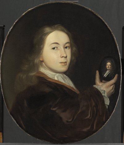 Johannes Bakhuysen (1683-1731) avec un portrait miniature de son père Ludolf - Ludolf Bakhuysen