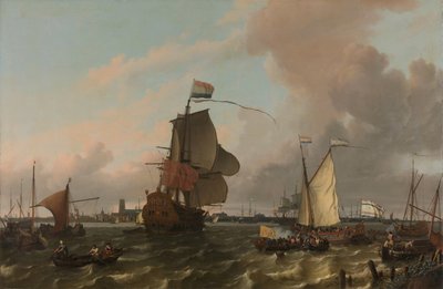 Le vaisseau de guerre Brielle sur la rivière Maas au large de Rotterdam - Ludolf Bakhuysen