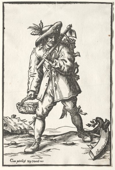 Paysanne avec une houe, un panier et une poule - Ludolph Büsinck