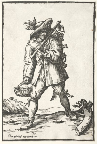 Paysan avec houe, panier et poule - Ludolph Büsinck