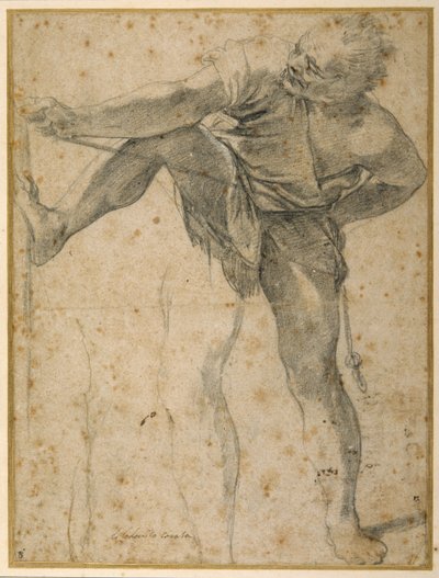 Homme tirant sur une corde, sa jambe gauche répétée une seconde fois (craie noire) - Ludovico Carracci