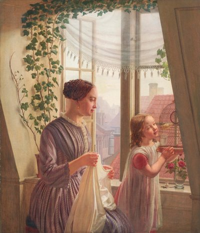 Intérieur avec mère et fille près d