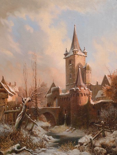 Carl Ludwig Ferdinand Messmann Paysage de château en hiver - Ludvig Messmann