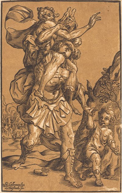 Énée sauvant son père de Troie - Ludwig Büsinck after Georges Lallemand