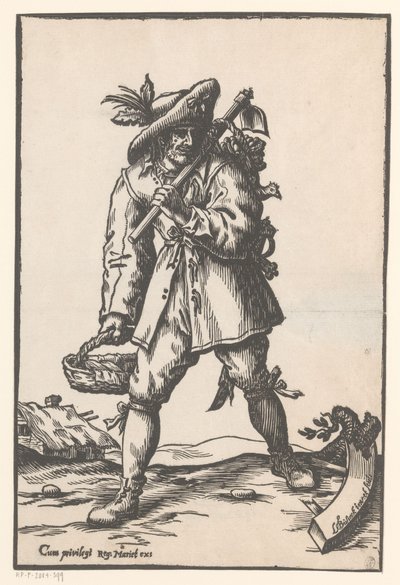 Paysanne avec une houe, un panier et une poule - Ludwig Businck