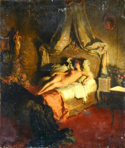 Nu sur un lit rouge - Ludwig Deutsch