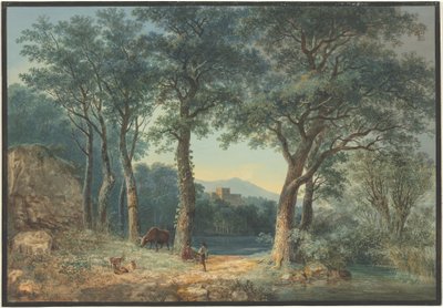 Un bord de lac boisé avec une villa à l