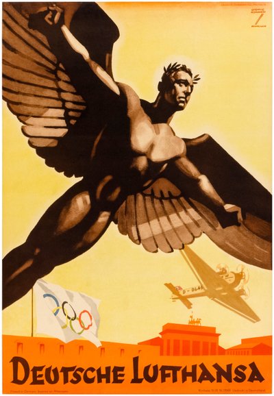 Deutsche Lufthansa, affiche des compagnies aériennes allemandes promouvant les Jeux olympiques de 1936 dans l