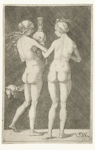 Deux femmes nues avec crâne et sablier - Ludwig Krug
