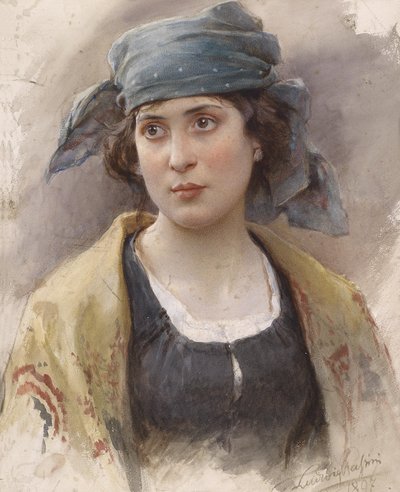 Fille avec un foulard vert - Ludwig Passini