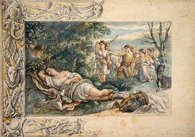 Diane endormie avec des compagnes - Ludwig Sigismund Ruhl