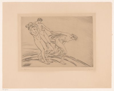Deux femmes kidnappent un homme - Ludwig von Hofmann (signed by artist)