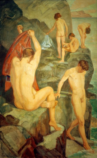 Baigneurs au rocher noir - Ludwig von Hofmann