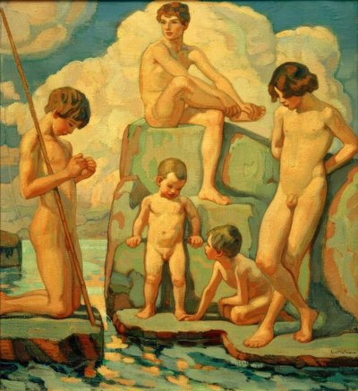Cinq garçons sur des rochers - Ludwig von Hofmann