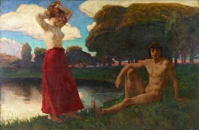 Idylle (Demi-nu masculin et féminin dans le paysage) - Ludwig von Hofmann