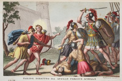 Paris tue Achille ou Paride diretto da Apollo Ferince Achille, Livre XIII, illustration des Métamorphoses d