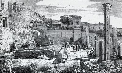 Ruines du Temple de Vespasien à Brescia, gravure par Louis Basiletti (1780-1860), Italie - Luigi Basiletti
