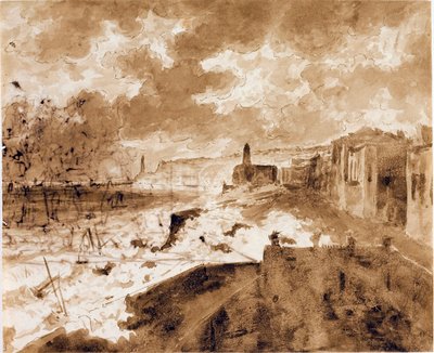 Bord de mer à Gênes, pendant les grandes marées de 1821 - Luigi Garibbo