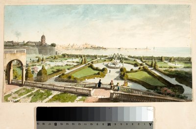 Le parc de la villa du prince Doria avec Gênes en arrière-plan - Luigi Garibbo