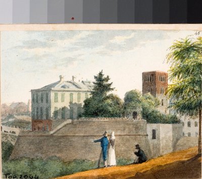 Vue des bastions et du clocher de Santo Stefano, Gênes (aquarelle, ca 1825) - Luigi Garibbo