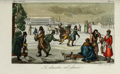 Patinoire. Illustration de Il costume antico e moderno o storia del governo par Giulio Ferrario, 1831 - Luigi Giarrè
