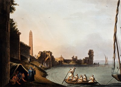 Murs anciens et obélisque de Cléopâtre, Luigi Mayer (1755-1803), gravure de Vedute - Luigi Mayer