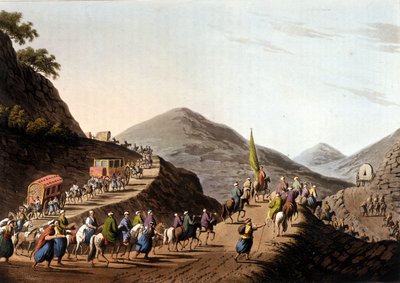 Exode sur les routes des montagnes des Balkans - dans « Vues dans les dominions ottomans, en Europe, en Asie, et quelques îles de la Méditerranée » d