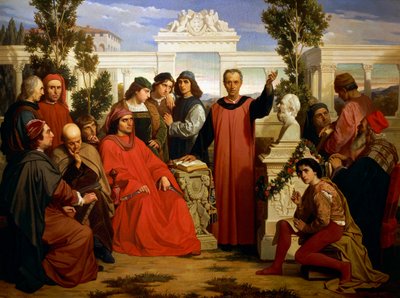 Anniversaire et parentalia de Platon, célébrés à la Villa di Careggi par Lorenzo le Magnifique - Luigi Mussini