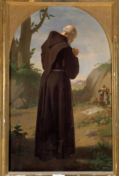 Moine priant devant une tombe - Luigi Sciallero