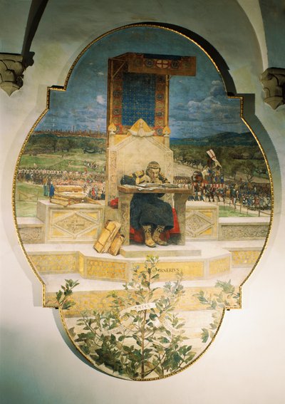 Irnerio notant les anciennes lois, par Luigi Serra (1846-1888), fresque détachée, 486x355 cm - Luigi Serra