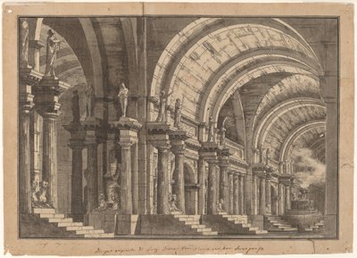 Une salle voûtée monumentale avec un autel fumant - Luigi Tasca