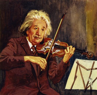 Albert Einstein jouant du violon (lithographie couleur) - Luis Arcas Brauner