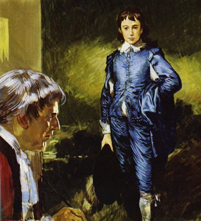 Gainsborough peignant son célèbre portrait Blue Boy (lithographie couleur) - Luis Arcas Brauner