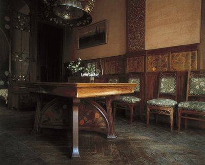 La salle à manger, Casa Nava (1901-1907), à Reus - DOMENECH I MONTANER, Lluis (1850-1923). Maison Navas. 1901-1907. ESPAGNE. Reus. Maison Navas. Salle à manger, avec mobilier de Gaspar Homar i Mesquida. Modernisme. Architecture. - Luis Domenech i Montaner