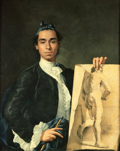 Autoportrait tenant une étude de nu - Luis Egidio Melendez