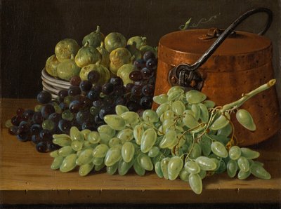 Nature morte avec raisins, figues et bouilloire en cuivre - Luis Egidio Melendez
