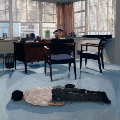 Il a vendu du mobilier de bureau usagé, c.2010 (peinture acrylique sur papier) - Luke Waller