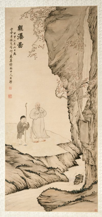 Érudit regardant la cascade, 1764 - Luo Ping