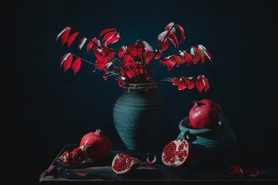 Nature morte à la grenade rouge mélancolique - Lydia Jacobs