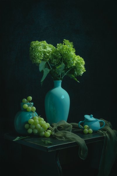 Nature morte aux tons bleu sarcelle mélancoliques - Lydia Jacobs