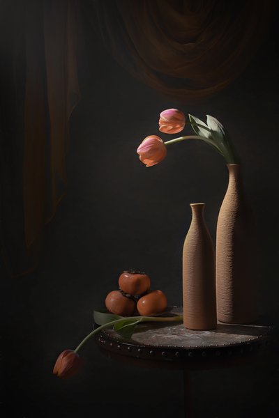 Tulipes et fruits mélancoliques - Lydia Jacobs