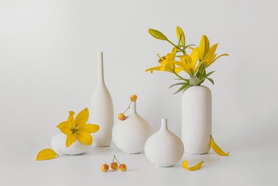 Vases blancs, lys jaunes - Lydia Jacobs