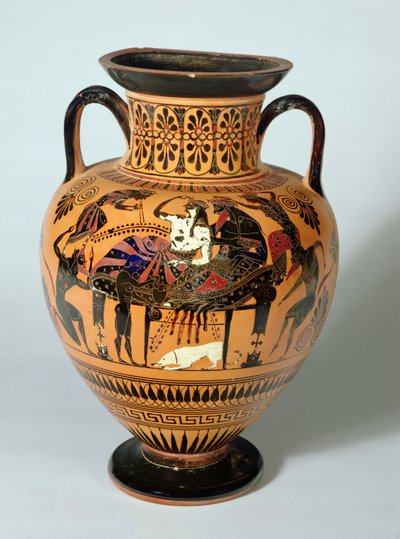 Amphore à figures noires représentant Dionysos et Ariane banquettant, grecque, 530-520 av. J.-C. - Lysippos