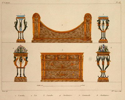 Dessins de meubles, gravés par Mme Soyer, planche 28 de 